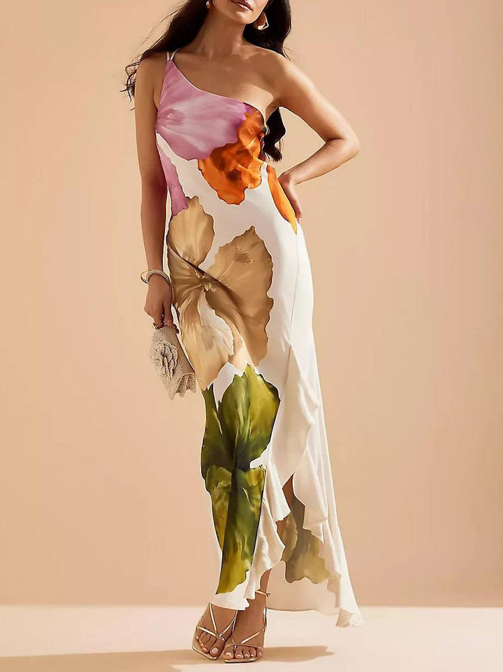 Kira | Resort Vibes Elegantes Floral Print One-Shoulder Maxikleid