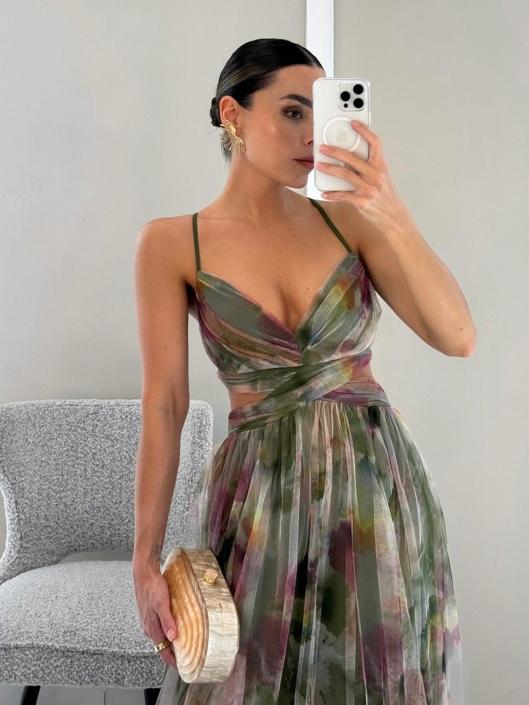 Karen | Gemustertes Floralprint V-Ausschnitt Maxikleid